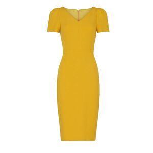L.K. Bennett Rebecca Sheath Classic Polished Mad Men Yellow V-neck Crepe Dress 4